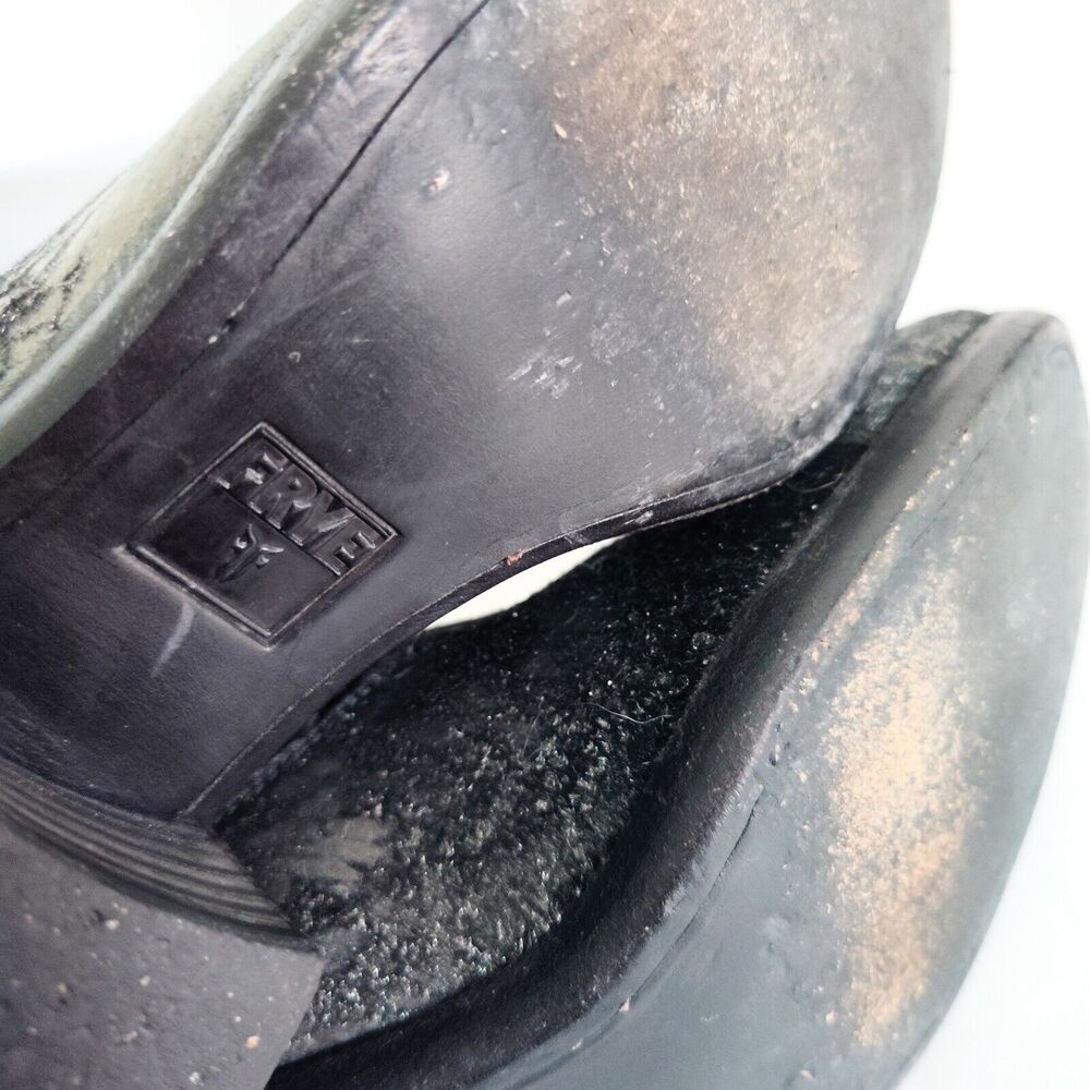 Frye Black‎ Pewter Metallic Leather Calf Hair Size 6 Knee High Tall Riding Boots - Picture 13 of 13